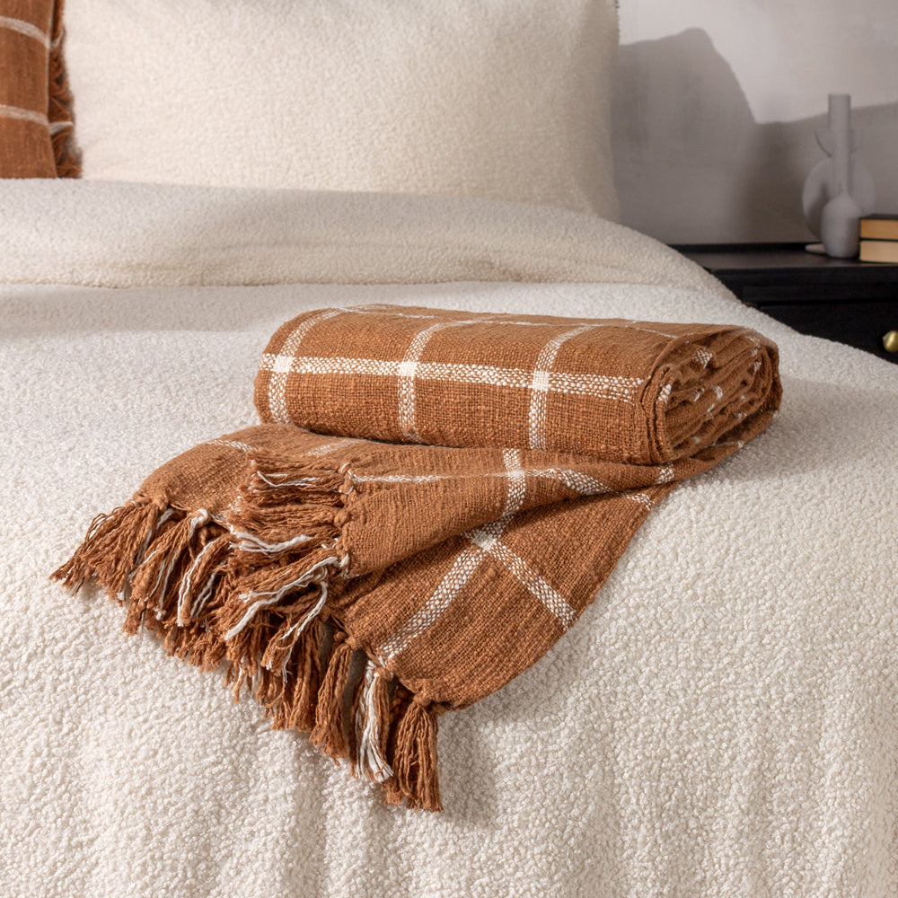 Check Orange Throws - Beni  Throw Ginger/Natural Yard