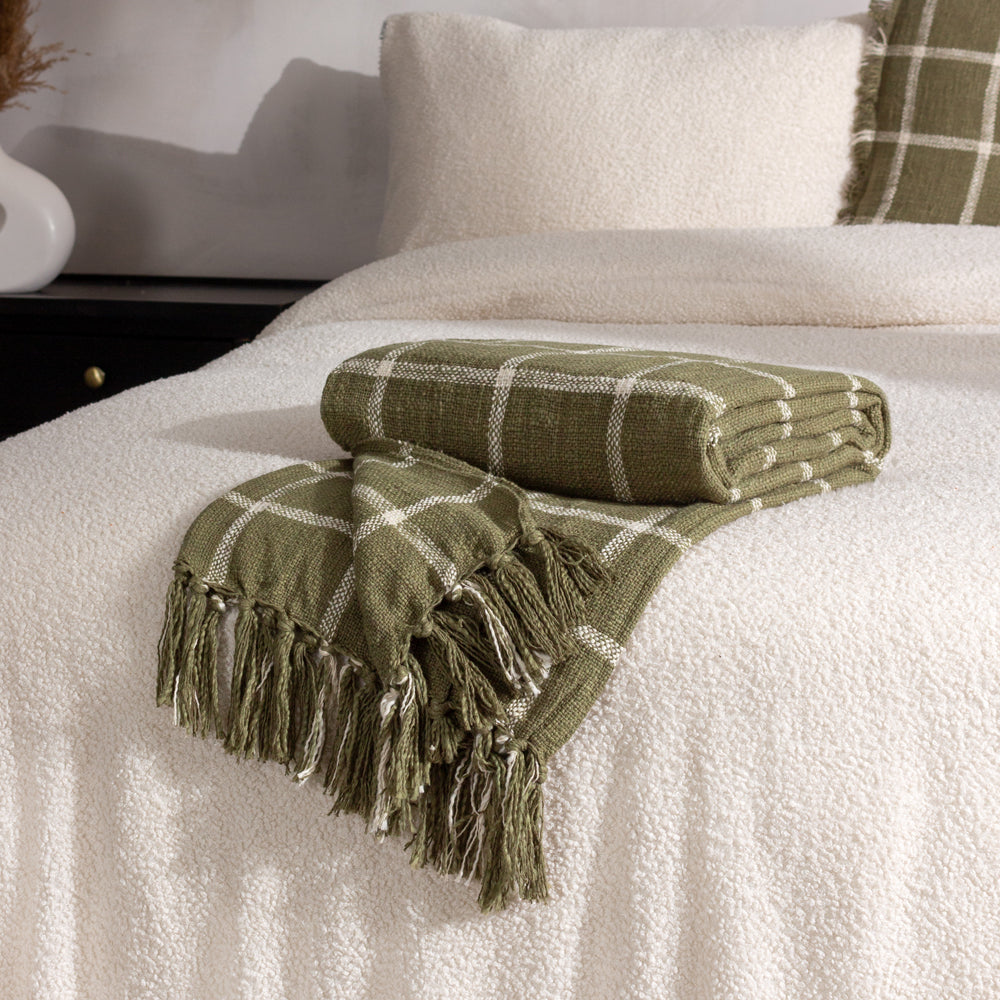Check Green Throws - Beni  Throw Moss/Natural Yard