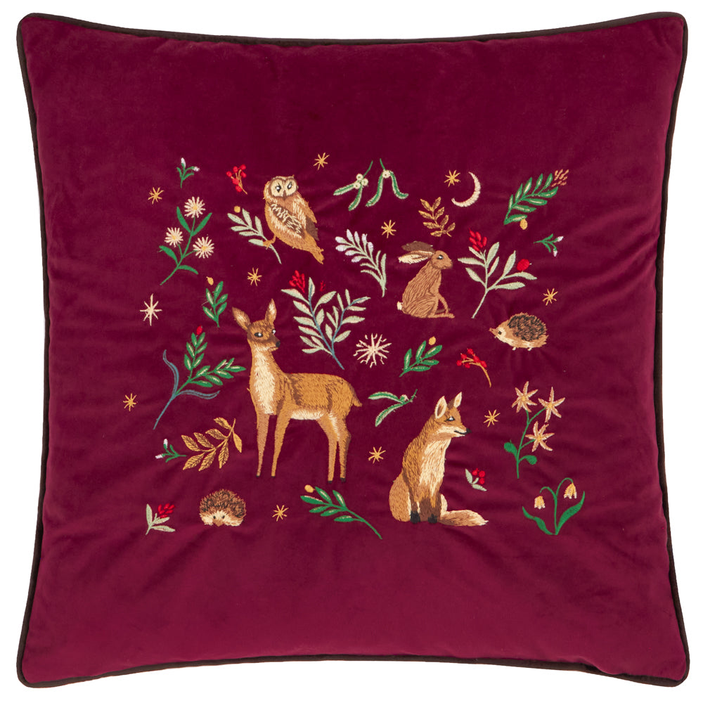 Berry Woods Velvet Cushion Burgundy