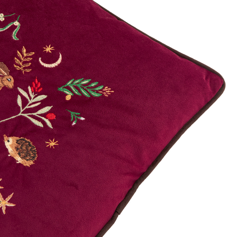 Berry Woods Velvet Cushion Burgundy
