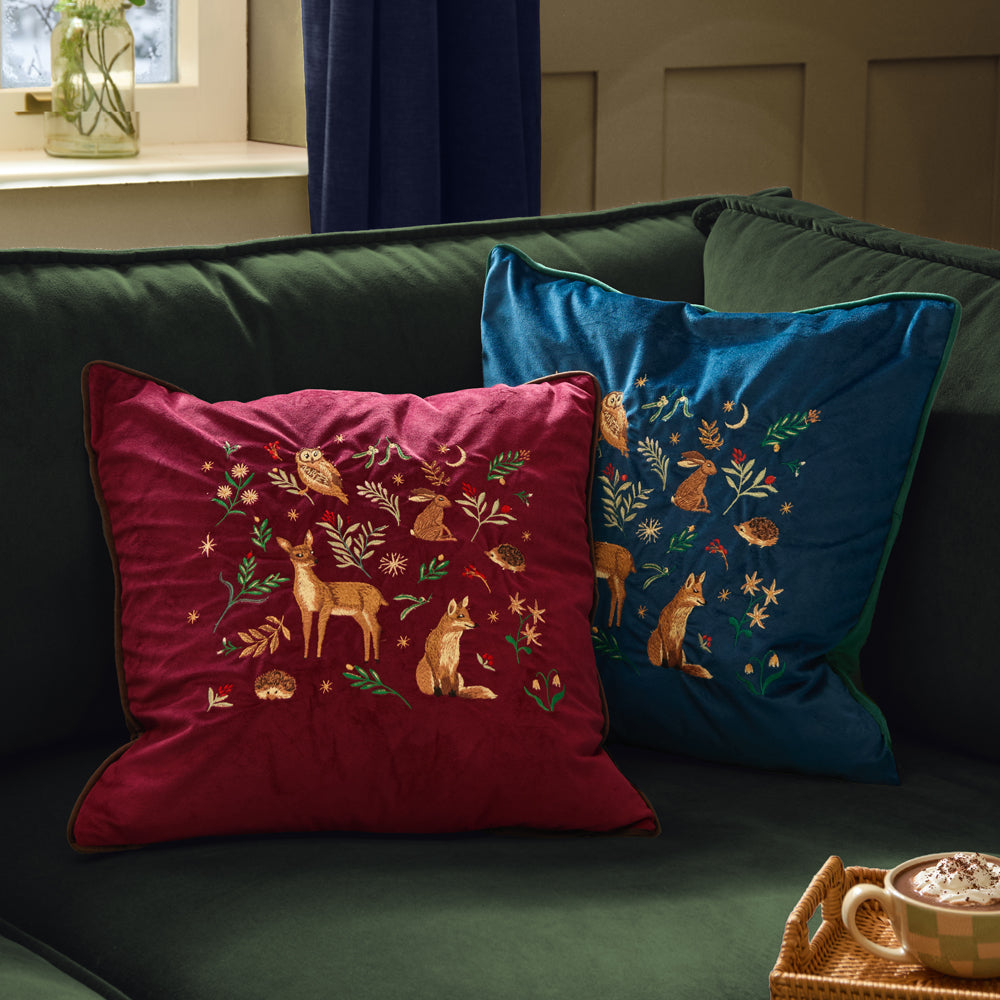 Berry Woods Velvet Cushion Burgundy