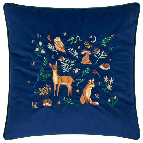 Woodland Blue Cushions - Berry Woods Velvet Cushions Navy Furn