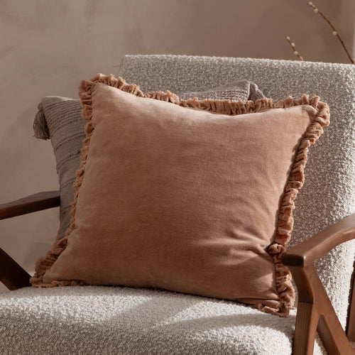 Plain Brown Cushions - Bertie Washed Cotton Velvet Cushion Cover Cashew Yard