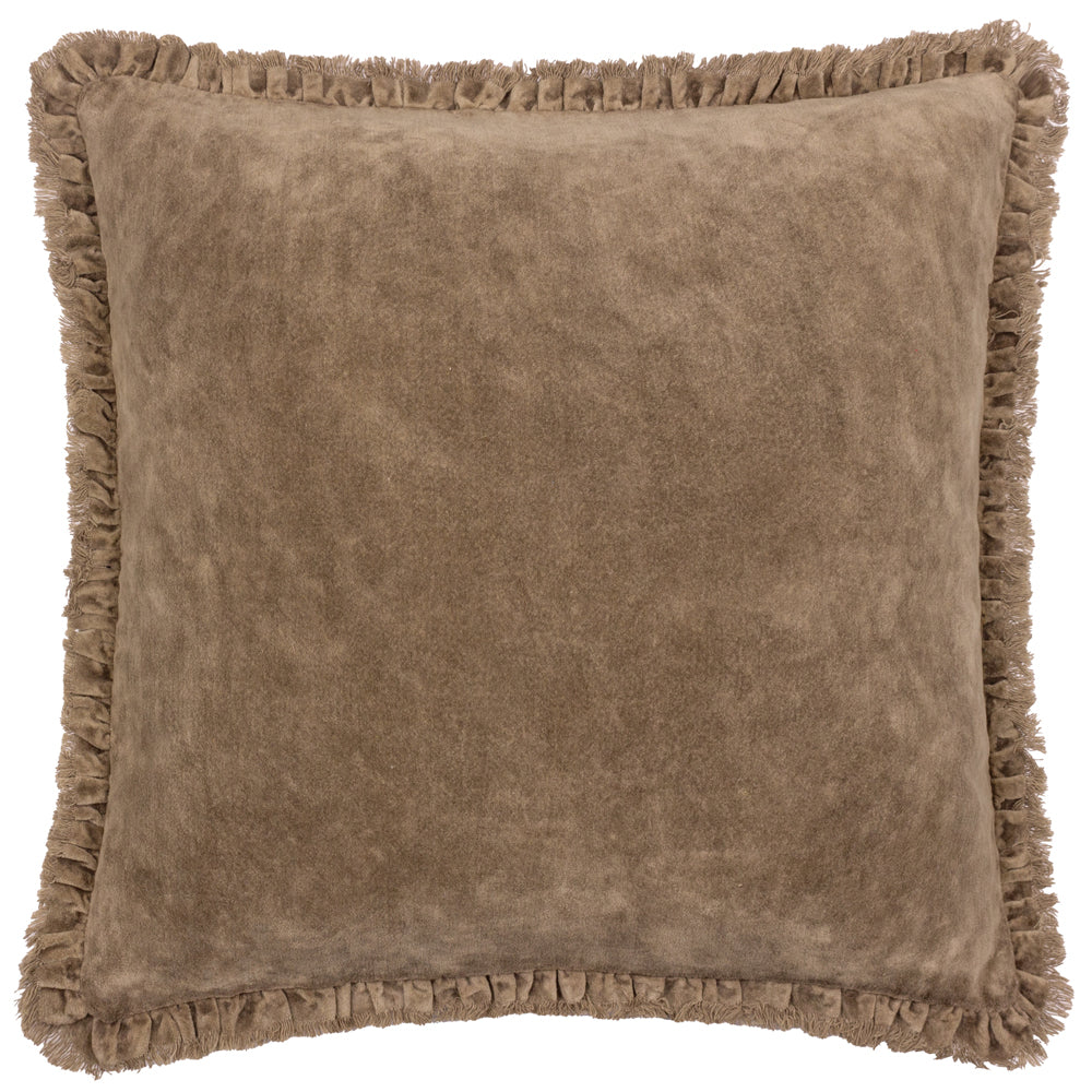 Bertie Washed Cotton Velvet Cushion Chocolate