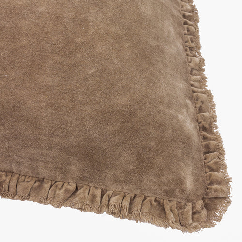 Bertie Washed Cotton Velvet Cushion Chocolate
