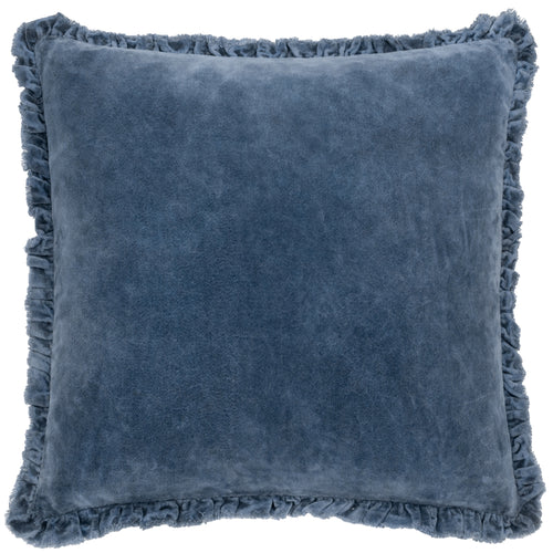 Plain Blue Cushions - Bertie Washed Cotton Velvet Cushion Cover Ink Yard