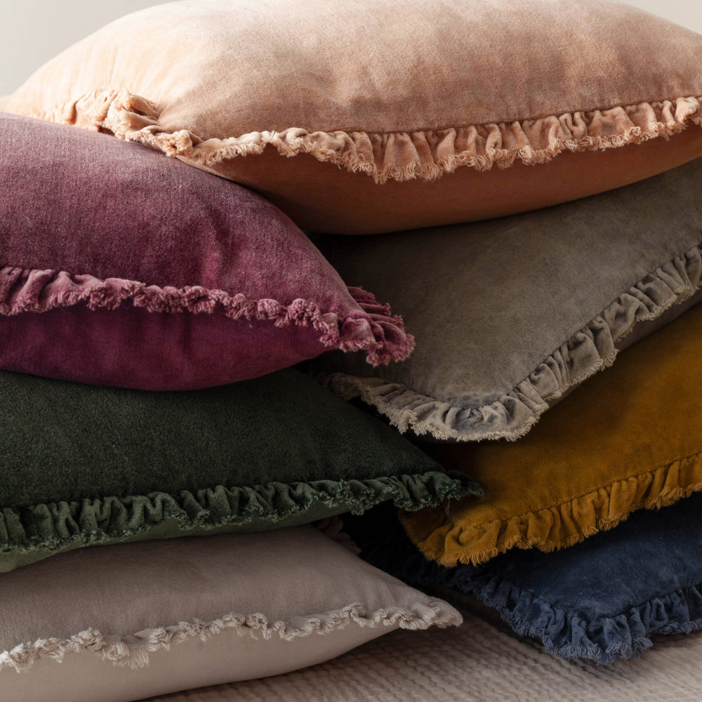 Bertie Washed Cotton Velvet Cushion Ink