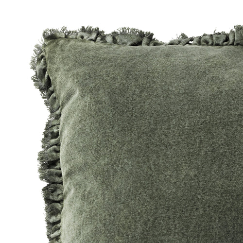 Plain Green Cushions - Bertie Washed Cotton Velvet Cushion Cover Moss Yard
