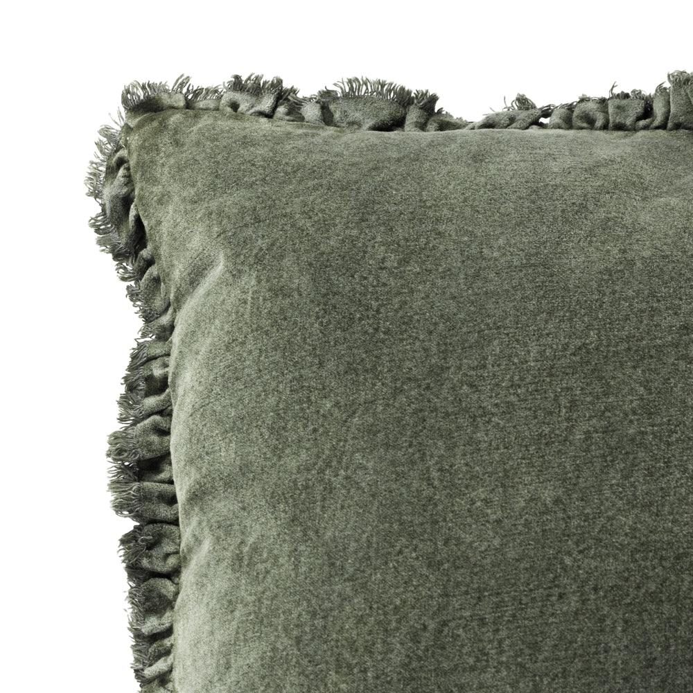 Bertie Washed Cotton Velvet Cushion Moss