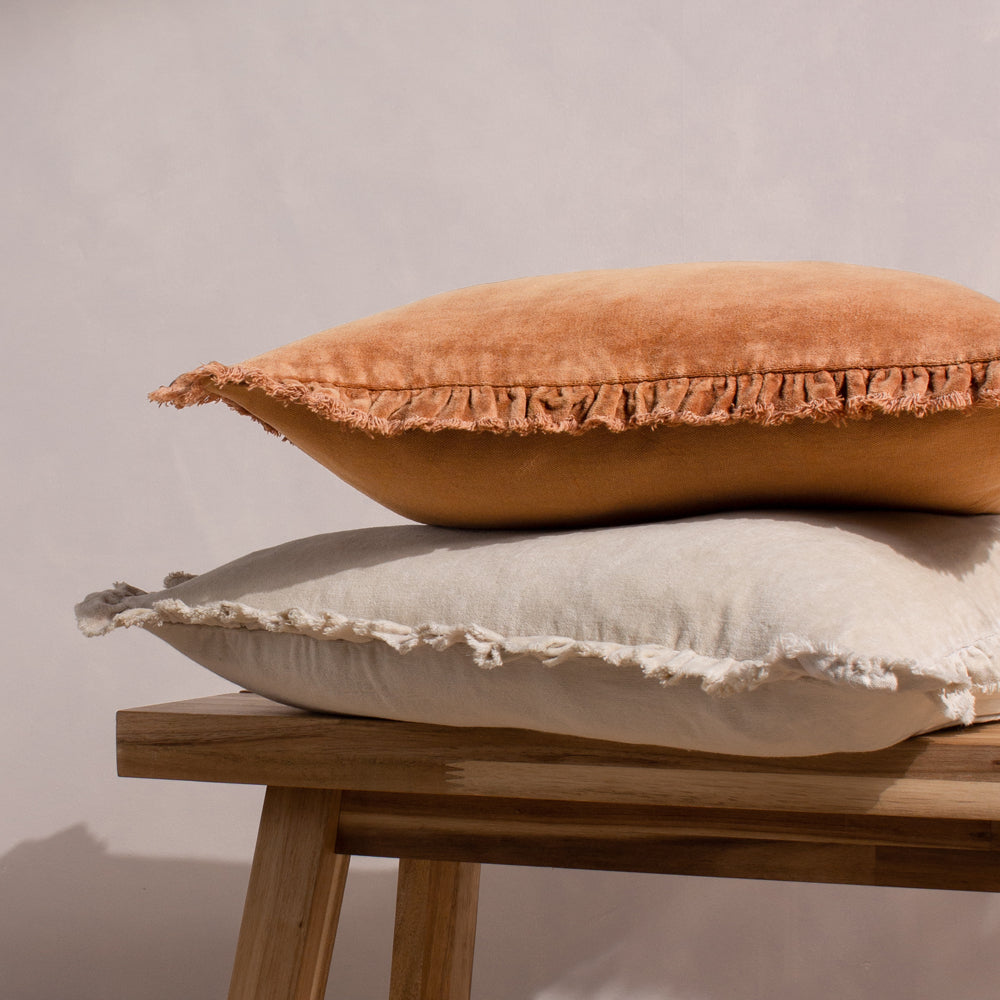 Bertie Washed Cotton Velvet Cushion Natural