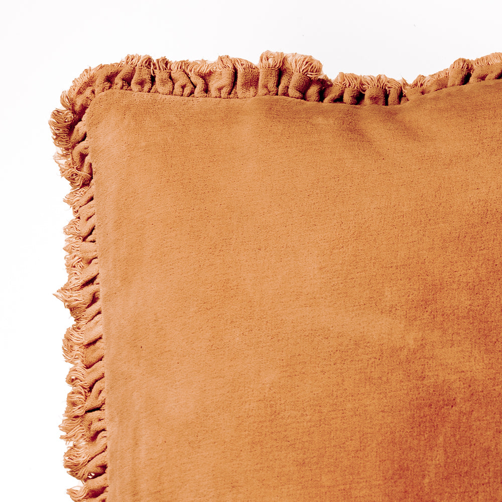 Bertie Washed Cotton Velvet Cushion Rust