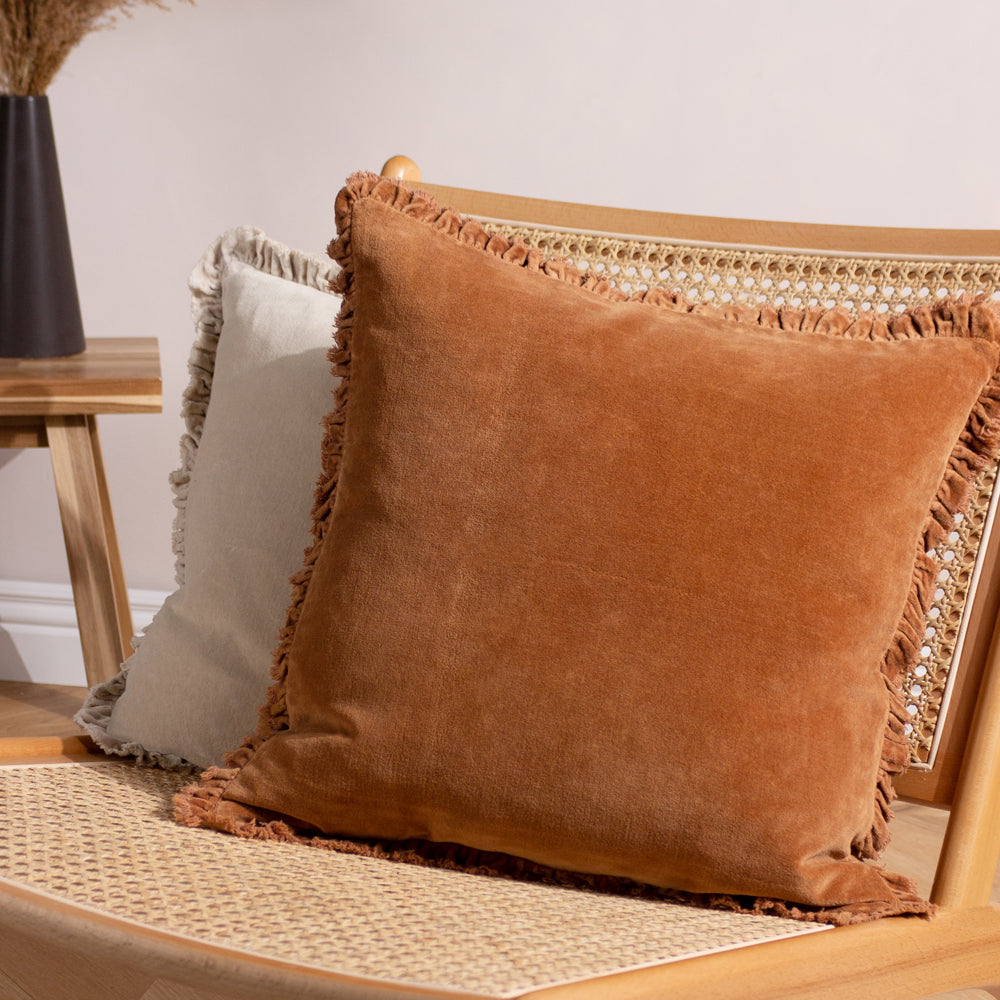 Bertie Washed Cotton Velvet Cushion Rust