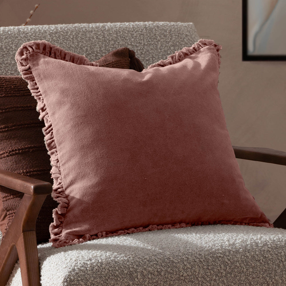 Bertie Pink Washed Cotton Velvet Cushion Cover | Rosewood Cushions