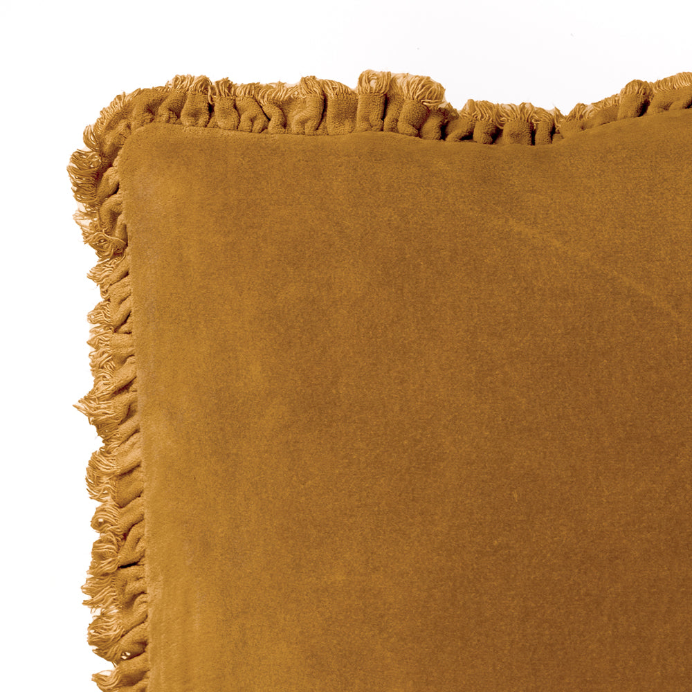Bertie Washed Cotton Velvet Cushion Saffron