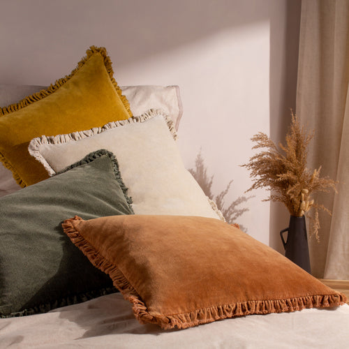 Plain Yellow Cushions - Bertie Washed Cotton Velvet Cushion Cover Saffron Yard