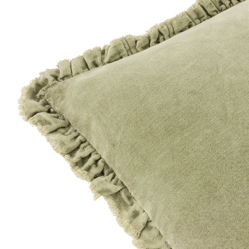 Plain Green Cushions - Bertie Washed Cotton Velvet Cushion Cover Sage Yard