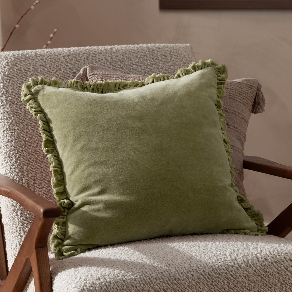 Bertie Green Washed Cotton Velvet Cushion Cover Sage Cushions