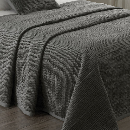 Plain Grey Bedding - Brooklands  Bedspread Graphite Paoletti
