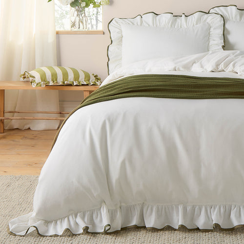 Plain Green Bedding - Blousey Cotton Ruffle Duvet Cover Set Olive Wylder Nature