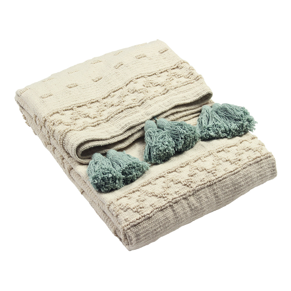 Boho Cotton Tufted Throw Seafoam