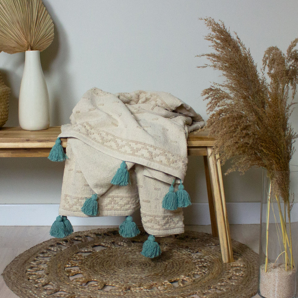 Boho Cotton Tufted Throw Seafoam