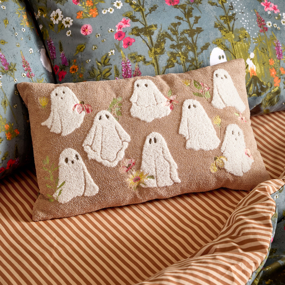 Floral Beige Cushions - Bootanical Ghost Boucle Cushions Natural Furn