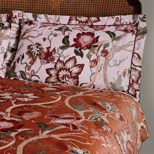 Floral Red Bedding - Botanist 200TC Cotton Sateen Pillowcase Russet Paoletti