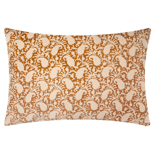 Global Orange Cushions - Boteh Printed Velvet Cushion Cover Bronze/Natural Paoletti - Seventy Three