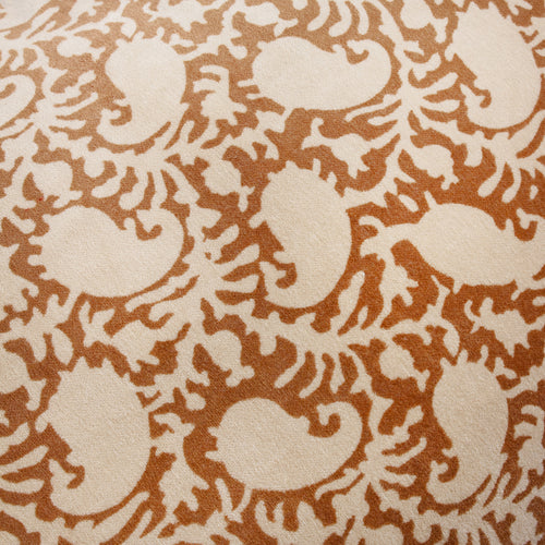 Global Orange Cushions - Boteh Printed Velvet Cushion Cover Bronze/Natural Paoletti - Seventy Three