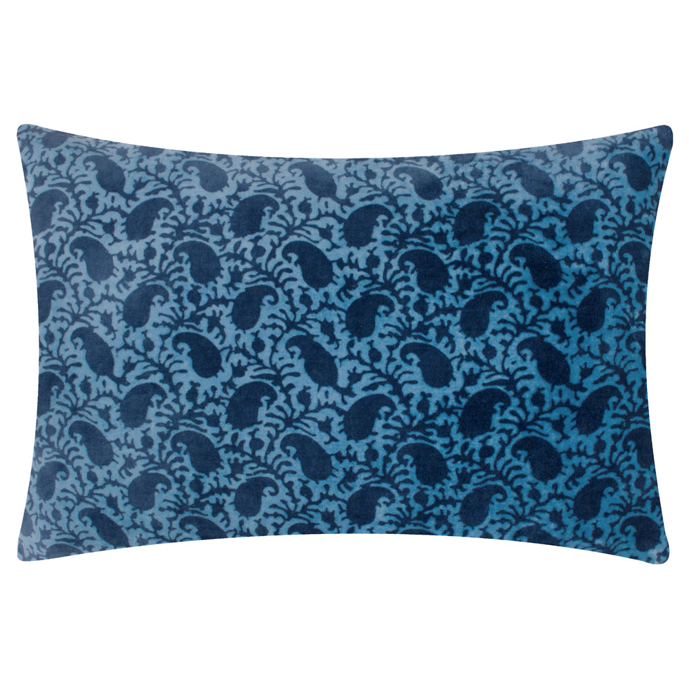 Boteh Printed Velvet Cushion True Blue/Navy