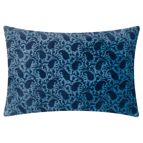 Global Blue Cushions - Boteh Printed Velvet Cushion Cover True Blue/Navy Paoletti - Seventy Three