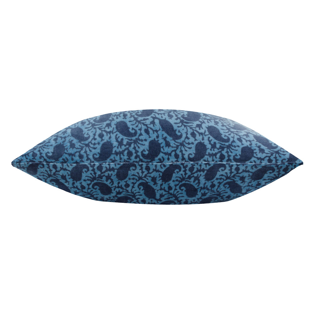 Boteh Printed Velvet Cushion True Blue/Navy
