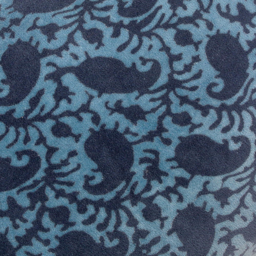 Boteh Printed Velvet Cushion True Blue/Navy