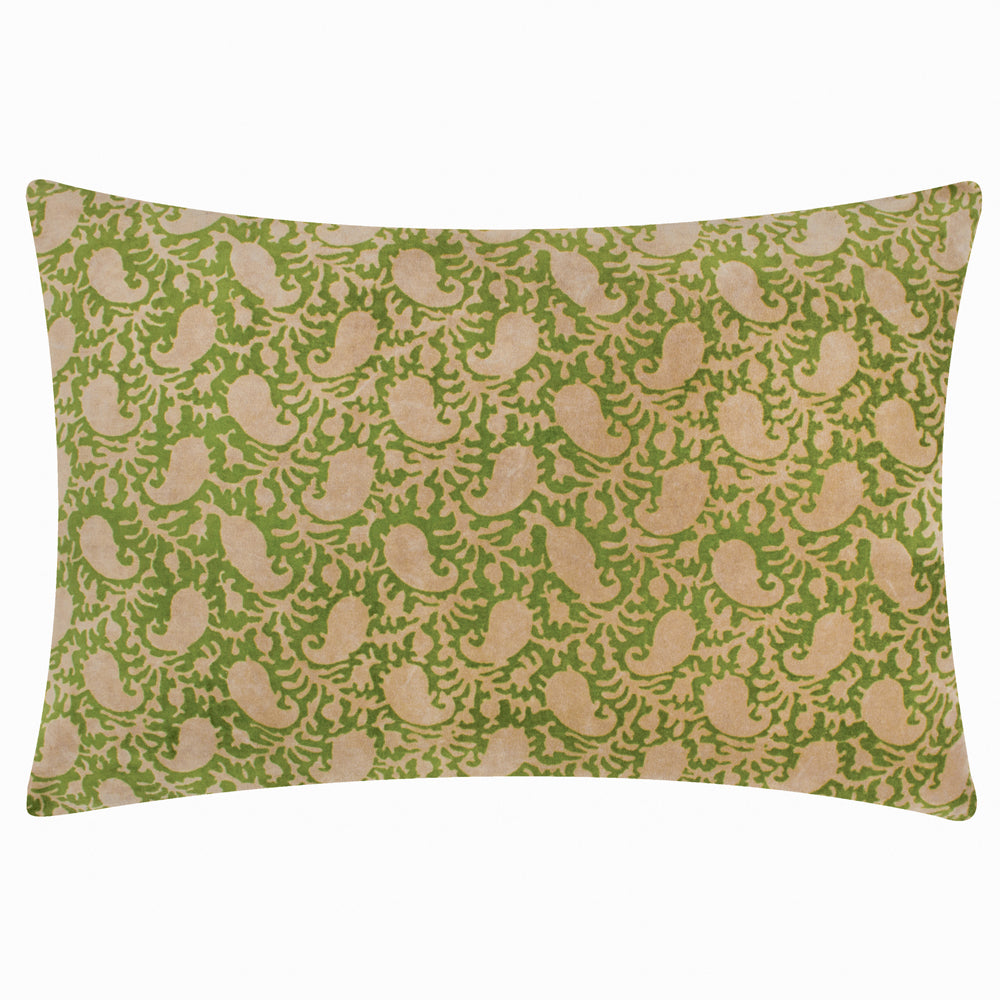 Boteh Printed Velvet Cushion Verdie/Natural