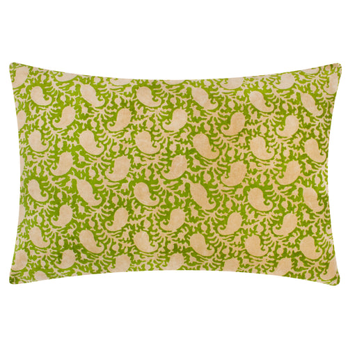 Global Green Cushions - Boteh Printed Velvet Cushion Cover Verdie/Natural Paoletti - Seventy Three