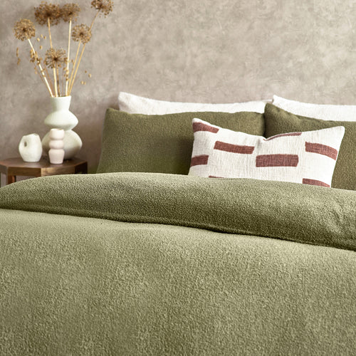 Plain Green Bedding - Boucle  Duvet Cover Set Olive Yard