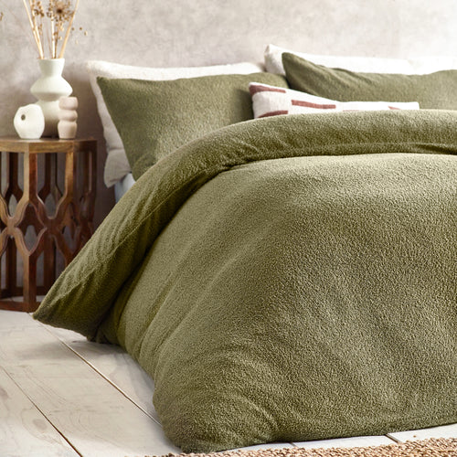 Plain Green Bedding - Boucle  Duvet Cover Set Olive Yard