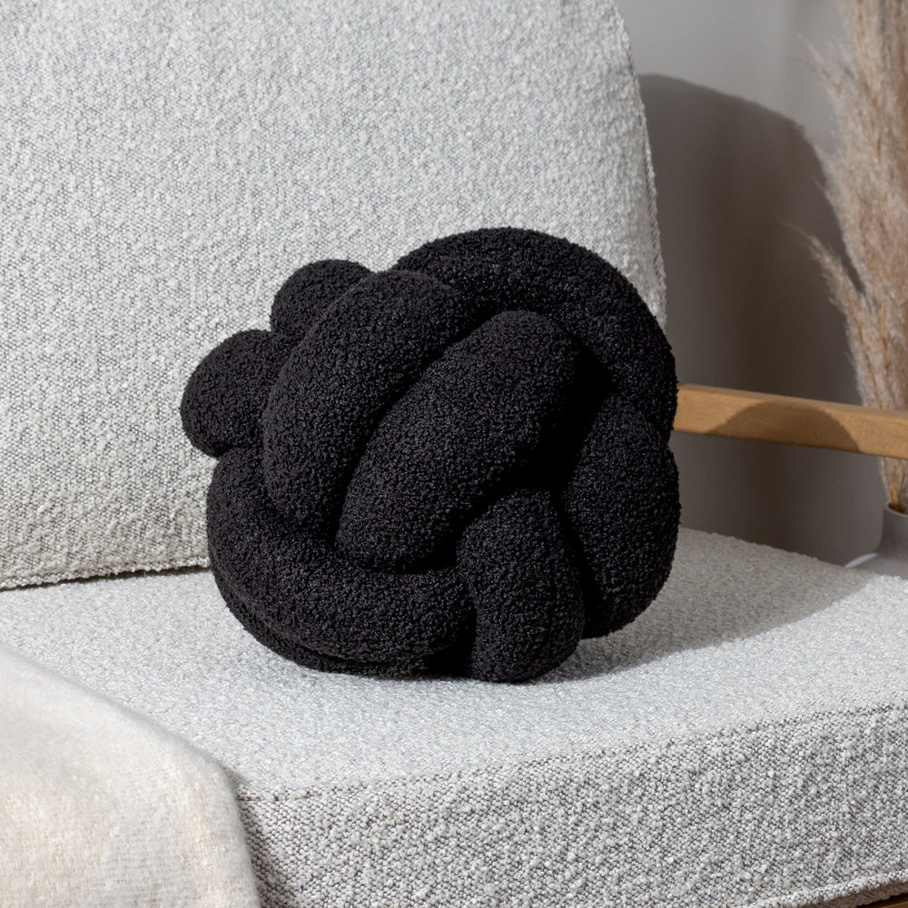 Boucle Knot Black Fleece Ready Filled Cushion Black Cushions furn. furn