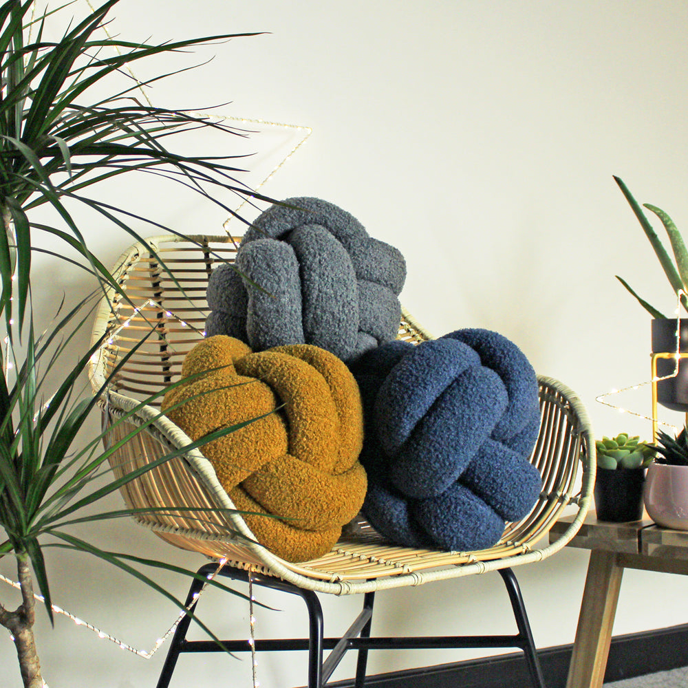 Boucle Knot Fleece Cushion Charcoal