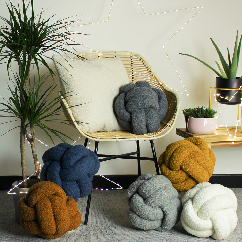 Boucle Knot Fleece Cushion Charcoal