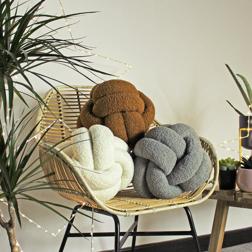 Plain Beige Cushions - Boucle Knot Fleece Ready Filled Cushion Ecru furn.