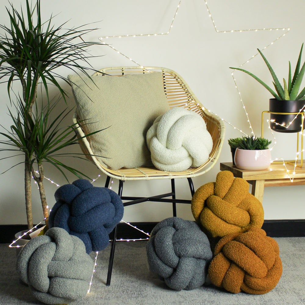 Boucle Knot Fleece Cushion Ecru