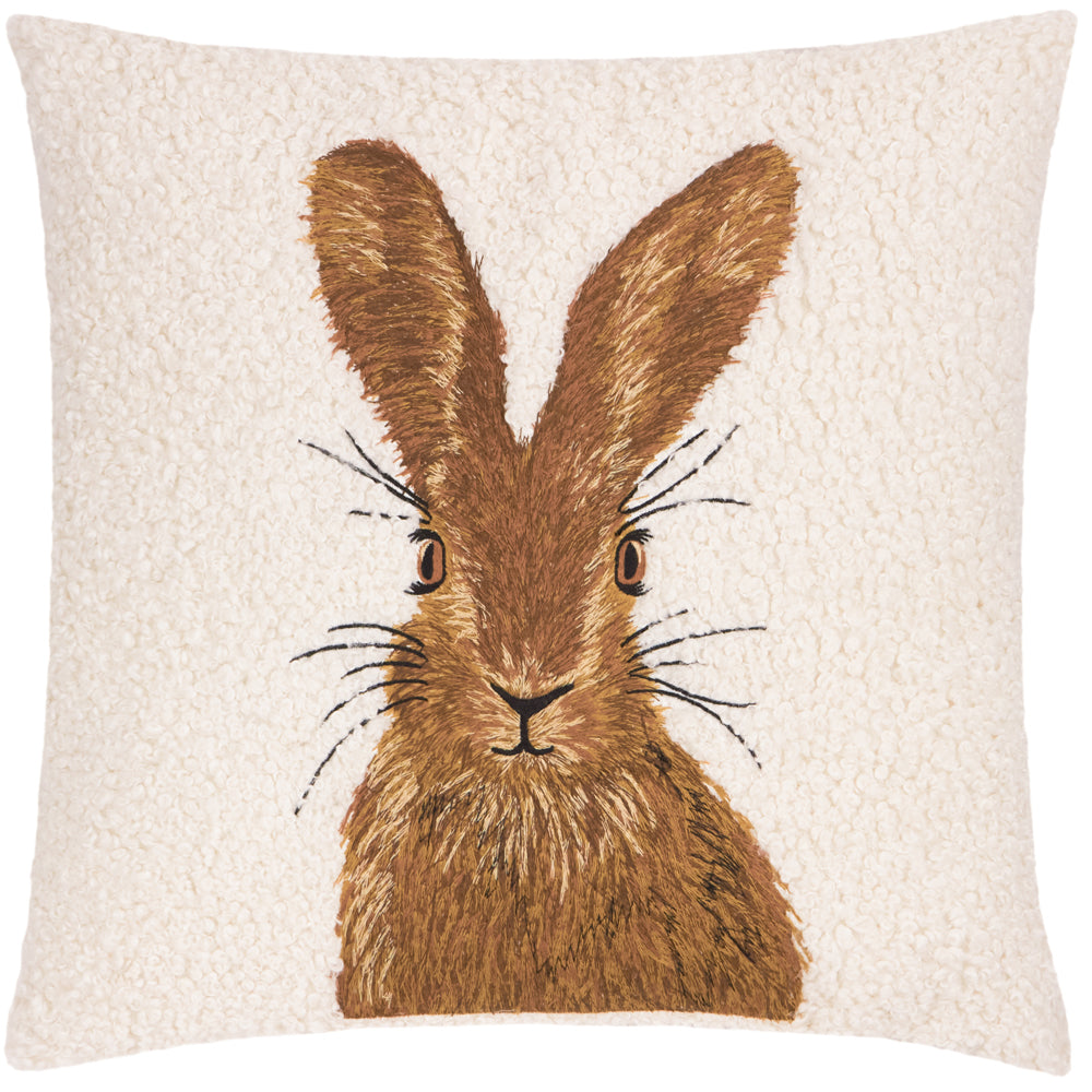 Boucle Hare Embroidered Cushion Natural
