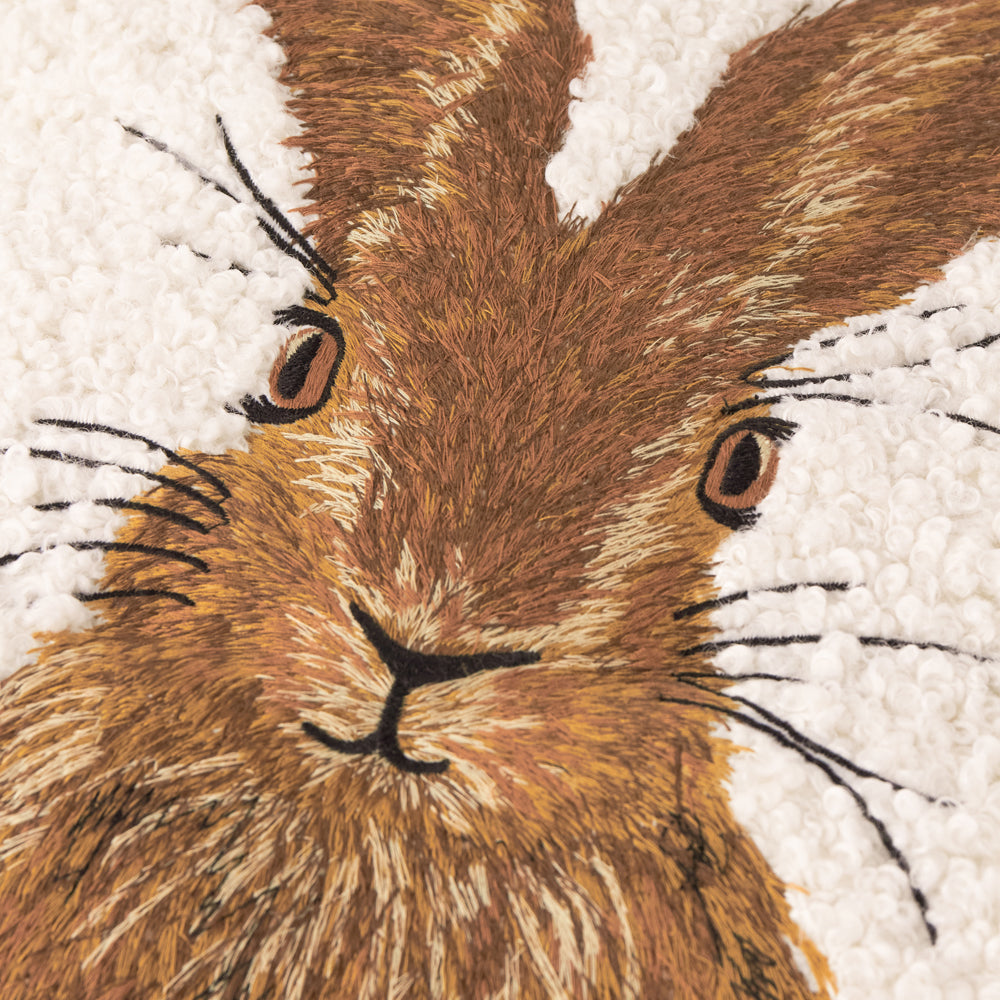 Boucle Hare Embroidered Cushion Natural
