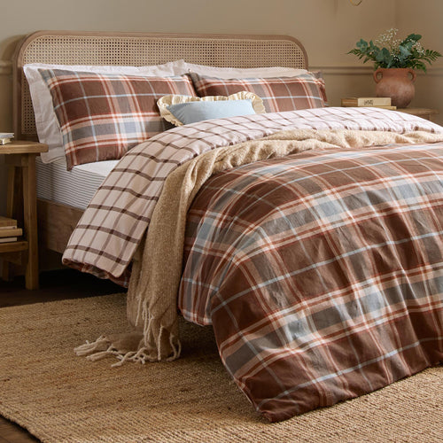 Braemar Check Soft Brushed Cotton Duvet Cover Set Chocolate/Blue
