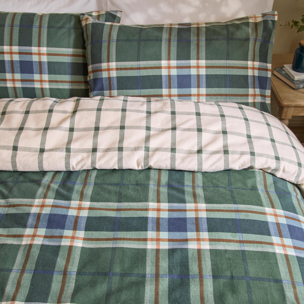 Braemar Check Soft Brushed Cotton Duvet Cover Set Forest/Navy
