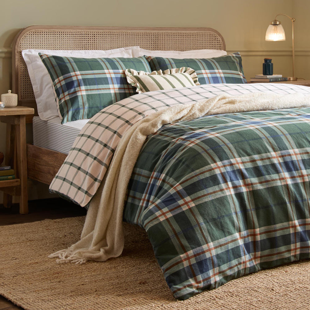 Braemar Check Soft Brushed Cotton Duvet Cover Set Forest/Navy