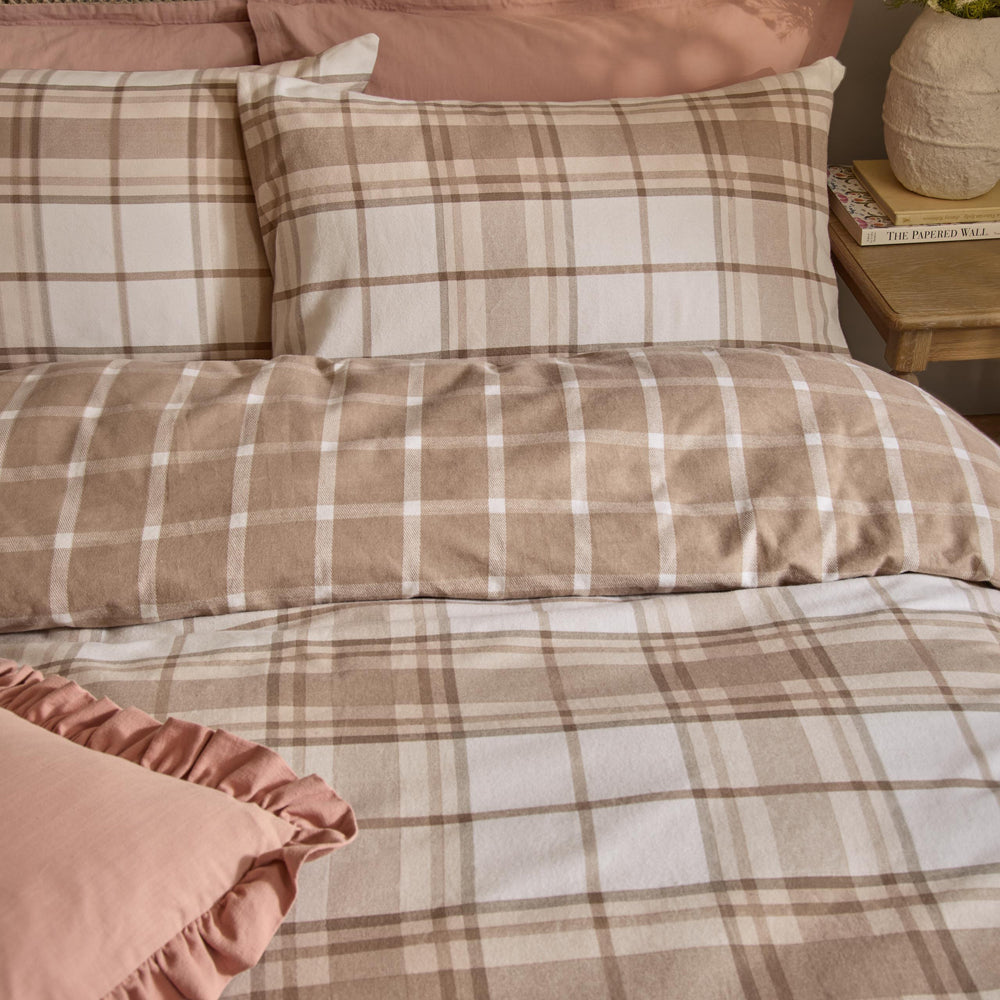 Braemar Check Soft Brushed Cotton Duvet Cover Set Natural