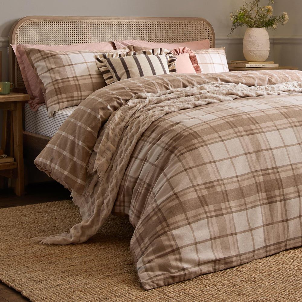 Braemar Check Soft Brushed Cotton Duvet Cover Set Natural