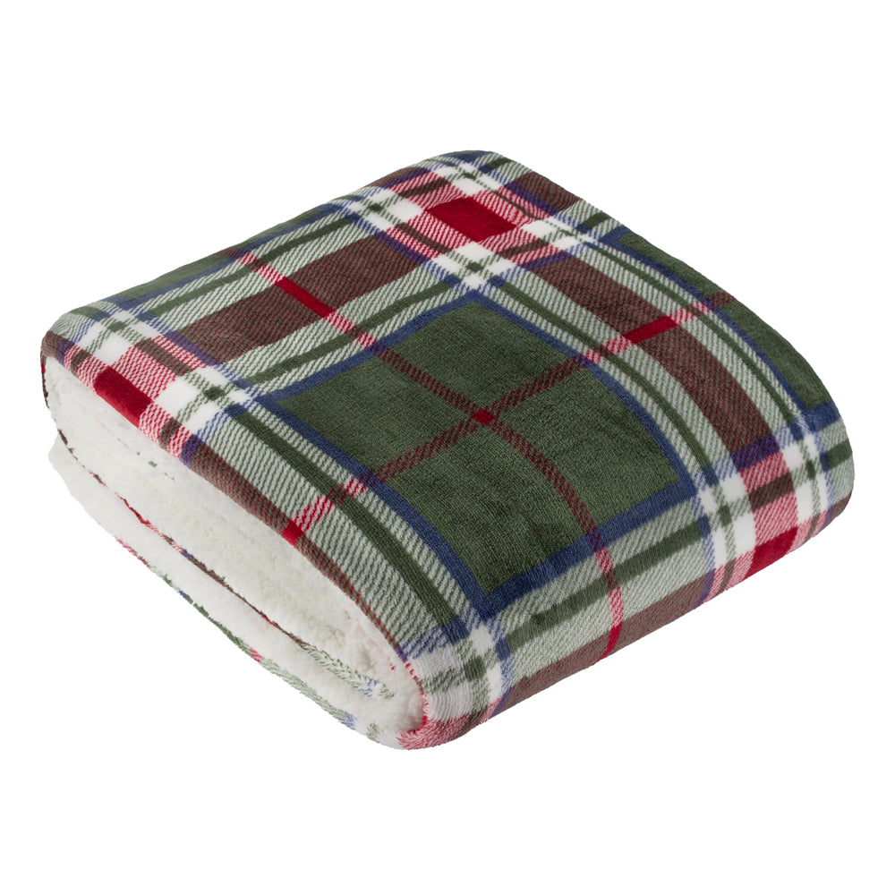Braemar Check Sherpa Fleece Throw Berry/Pine